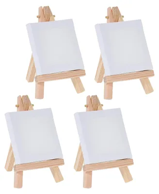 Produktbild von 4 Mini-Staffeleien mit Leinwand 6,5 x 6,5 cm, Holz-Staffeleien für Tischdekoration, Staffelei 10 x 7 cm