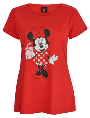 Produktbild von Minnie Mouse Damen Frauen T-Shirt Erwachsene Kurzarm-Shirt Rot, Größe Damen:M