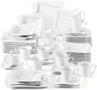 Produktbild von MALACASA "AMPARO" 60dílný jídelní servis krémově bílý porcelánový jídelní servis s šálky na kávu, podšálky, dezertními talíři, polévkovými talíři a jídelními talíři pro 12 osob