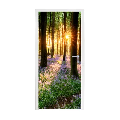 Obrázok produktu pre MuchoWow® Tapety na dvere - Samolepiaca fólia na dvere - Les - Kvety - Levanduľa - Slnko - Fialová - Príroda - 235x95x0.1cm - Plagát na dvere - Samolepiaca