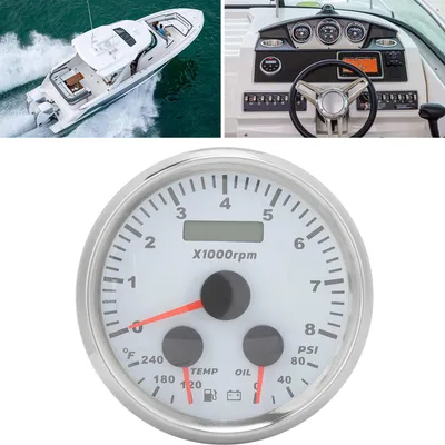 Productafbeelding van 85 mm oliedrukmeter/temperatuurmeter, 3-in-1, multifunctioneel, 8000 tpm voor 8-16 V, geschikt voor schepen, campers, jachten en motorfietsen