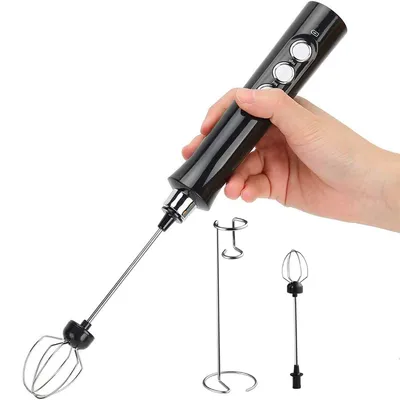 Produktbild von Handmilchaufschäumer,Eier Schlagen mit 2 Rührköpfen,3 einstellbare Geschwindigkeiten, Milchaufschäumer mit USB Wiederaufladbar und Ständer