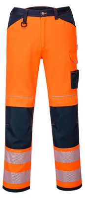 Zdjęcie produktu dla Portwest PW340 PW3 Spodnie robocze o wysokiej widoczności pomarańczowe/granatowe krótkie rozmiar 28