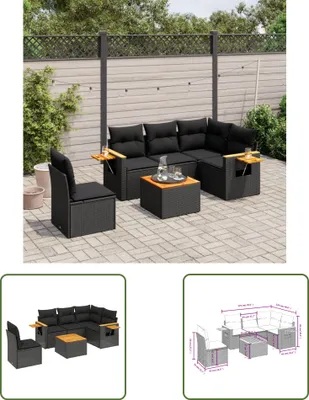 Produktbild von The Living Store 6-tlg. Garten-Sofagarnitur mit Kissen Schwarz Poly Rattan
