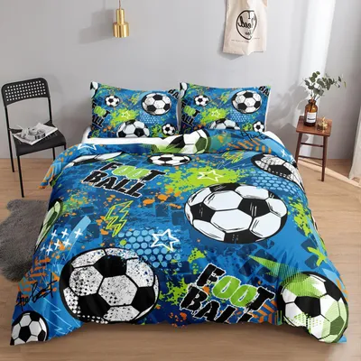 Productafbeelding van Voetbalbeddengoedset, 135x200 cm, blauw, microvezel, 2-delig, met rits