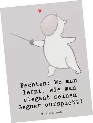 Produktbild von Mr. & Mrs. Panda Grußkarte Fechten Eleganz - Grau Pastell - Geschenk, Disziplin, Präzision, Teamsport, Postkarte, Sportler, Ansichtskarten, Strategie, elegant kämpfen