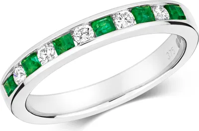 Produktbild von Atemberaubender 9 Karat (375) Weißgold Halb Eternity Diamantring Brillant-Schliff 0.16 Karat HI - I1 mit Smaragd, 51 (16.2); TRS290639KWRSL