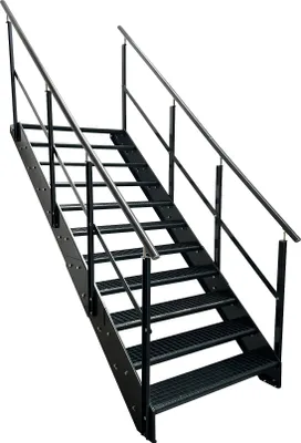 Produktbild von Stahl Wangentreppe Gitterroststufen 11 Stufen beidseitiges Geländer - Verzinkt & Anthrazit pulverlackiert - (B x H x T) 80 x 209 x 215 cm