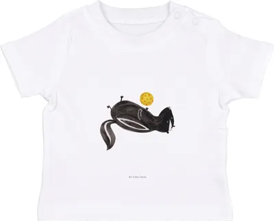 Produktbild von Mr. & Mrs. Panda Babyshirt Stinktier Ball 6. - 12. Monat - Weiß - Geschenk, T-Shirt, Kleinkind Shirt, Stinker, Wildtier, Baby, Skunk, Kurzarmshirt, Raubtier, Weisheit