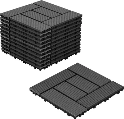 Produktbild von Faziango WPC Terrassenfliesen, 30x30 cm, 22er Spar Set für 2m², Anthrazit in Holzoptik, für Garten Balkon Bodenbelag mit Drainage und Klicksystem