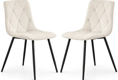 Produktbild von 2er Set Samt-Polsterstühle, gesteppt MILO Beige mit schwarzen Beinen