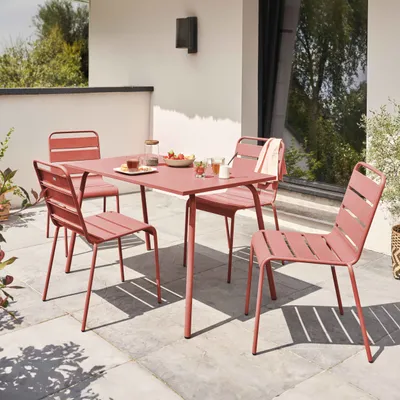 Image de Ensemble table de jardin en métal et 4 chaises argile - Oviala Palavas