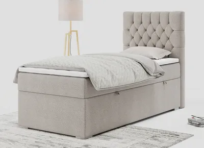 Produktbild von Einzelbett - Boxspringbett 90x200 mit Bettkasten und Matratzentopper - PERA 90 - rechts - Beige - H3