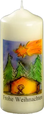 Produktbild von Weihnachtskerze "Krippe im Wald" Elfenbein 120 x Ø 50 mm