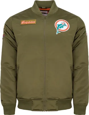 Produktbild von M&N Satin Bomber Jacke - PATCHES Miami Dolphins oliv - M