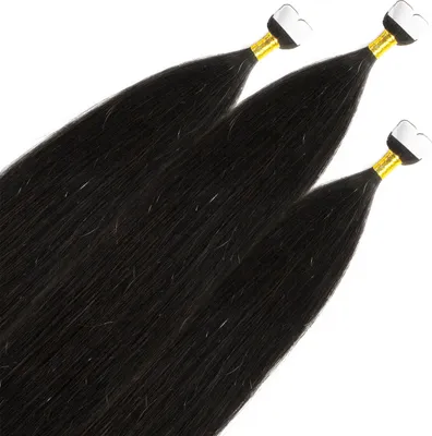 Image de hair2heart Premium Mini Tape Extensions de cheveux humains - 12 bandes 60cm Naturel Noir
