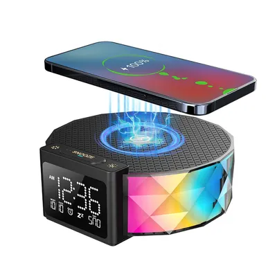 Produktbild von Wecker mit 15 W schnellem kabellosem Laden, digitaler Wecker fürs Schlafzimmer mit Nachtlicht, 5 Farben RGB-Nachtlicht, Schlummermodus, 8 Musik