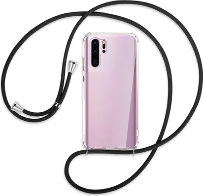 Produktbild von Handykette Backcover-Schutzhülle mit Band (Metall silberfarben) für Huawei P30 Pro - schwarz