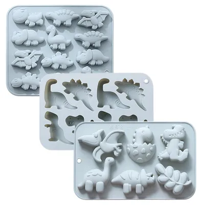 Immagine prodotto di Stampo in silicone a forma di dinosauro, confezione da 3 pezzi, colore blu