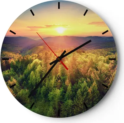 Produktbild von Wanduhr - Rund - Glasuhr - Berge Natur - 30x30cm - Schleichendes Uhrwerk - Lautlos - zum Aufhängen bereit - Dekoration Modern - Wanddekoration aus Glas - C3AR30x30-3697