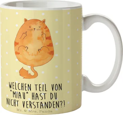Produktbild von Mr. & Mrs. Panda Teetasse Katze Mittelfinger - Gelb Pastell - Geschenk, Becher, Katzen, Cats, Cat, Kater, Mietze, Kaffeetasse, Tasse, Trinkbecher, Kaffeebecher