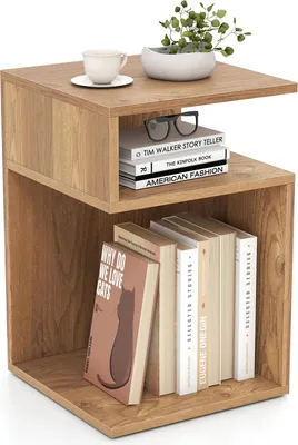 Immagine prodotto di Tavolino in legno - Comodino / Tavolino da divano - 3 ripiani - Design moderno - Per soggiorno e camera da letto - 33 x 33 x 50 cm - Marrone
