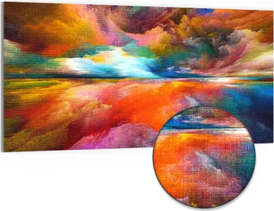 Produktbild von DEQORI Hybrid Leinwand Bild 100x50 cm 'Gespiegelte Farbwolken ' Wandbild Glas flach modern