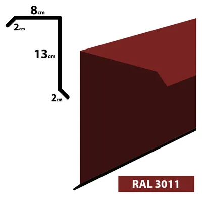 A diagram showing the dimensions of a metal profile and a 3D rendering of the profile itself, with a color code label.