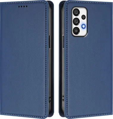 Produktbild von Handyhülle für Samsung Galaxy A73 5G, Kunstleder Klapphülle Stoßfeste Magnetische Hülle mit Ständer Dunkelblau