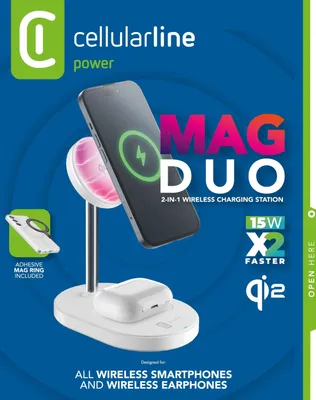 Produktbild von Cellularline Mag Duo, Drinnen, AC, Kabelloses Aufladen, 1,5 m, Weiß