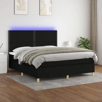 Produktbild von CLORIS Boxspringbett Polsterbett mit Matratze & LED Schwarz 180x200 cm Stoff, 84,44 kg