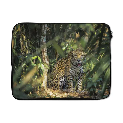 Produktbild von MuchoWow® Laptop Hülle 15 Zoll Jaguar - Bäume - Pflanzen Laptoptasche - Laptoptasche - Sleeve - Rundum-Schutz