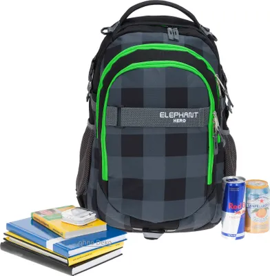 Produktbild von Schulrucksack 3 Teile Set Elephant Hero Signature Rucksack Schultasche Jungen Mädchen Schulrucksackset Box 12609 Plaid Schwarz Grün rsmb
