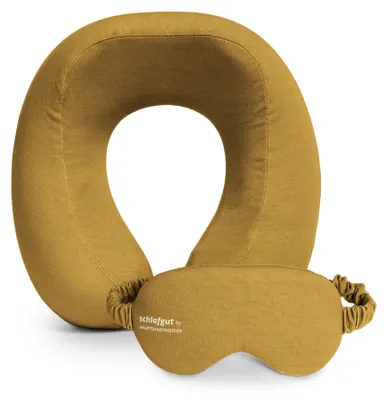 Produktbild von Reise-Set Reisekissen Memory Foam + Schlafmaske licht-blockierend Nackenkissen Flugzeug Bezug abnehmbar waschbar, Nackenhörnchen Augenmaske Reisezubehör