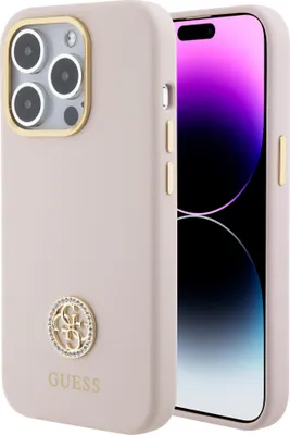 Obrázek produktu pro Guess Silikonové Pouzdro Logo Strass 4G Pro Iphone 15 Pro - Světle Růžové