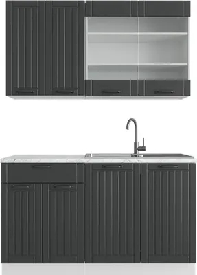 Produktbild von Singleküche Vicco Fame-Line Anthrazit Landhaus/Weiß 140 cm , AP Marmor, Model 42568