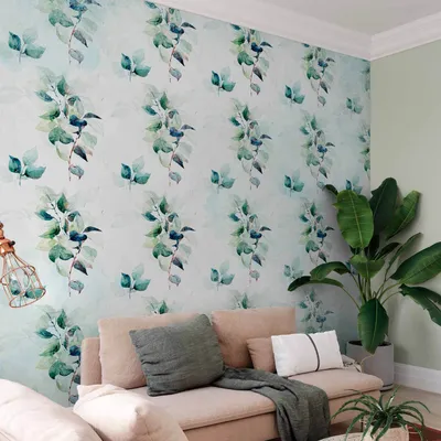 Produktbild von Selbstklebende Folie Fototapete - Mint nature - uniform pattern in floral motif with green leaves 196x140 cm Blätter b-A-10141-a-a