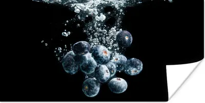 Produktbild von MuchoWow® Poster Blaubeeren - Obst - Beeren - Stillleben - Wasser - Schwarz 120x60 cm - Bild