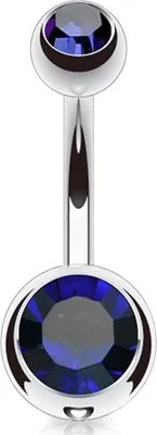 Produktbild von viva-adorno 1,6 x 8 x 4+6 mm Bauchnabel Piercing Banane Titan G23 Bananabell Doppel Kristall Kugeln Zirkonia Z323, blau