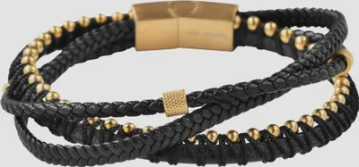 Produktbild von Akzent Armband aus Kunstlederion mit Edelstahlelementen, Ionenplattiert, schwarz/goldfarben