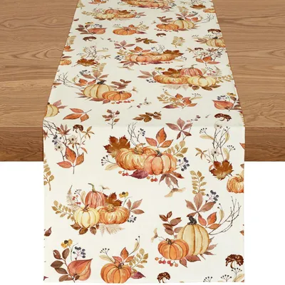 Zdjęcie produktu dla Bieżnik jesienny, 40x240 cm, z motywem liści i dyni, nadający się do prania, idealny do kuchni i stołu jadalnego