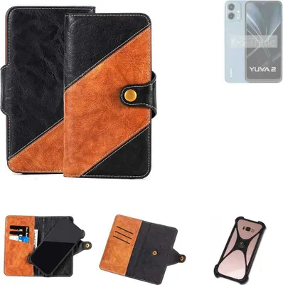 Produktbild von K-S-Trade Handyhülle Schutzhülle Bookstyle Case Wallet-Case kompatibel mit Lava Yuva 2 Handy Cover Bumper Klapphülle schwarz hellbraun 1x