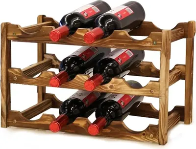 Zdjęcie produktu dla Solidny drewniany stojak na wino na 24 butelki - Rustykalny stojak na butelki wina do domu i baru