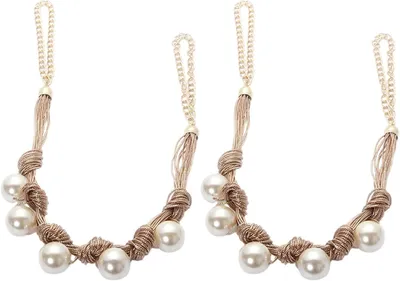 Produktbild von Paar Gardinenbefestigungsbänder mit Ringen und Imitationsperlen für Haken