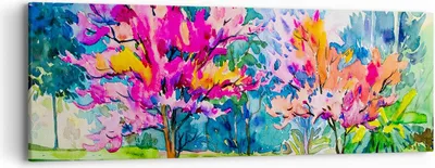 Produktbild von Bild auf Leinwand - Leinwandbild - Bäume Mehrfarbig Natur Frühling - 90x30cm - Wand Bild - Wanddeko - Leinwanddruck - Bilder - Kunstdruck - Wanddekoration - Leinwand bilder - Wandkunst - AB90x30-2941