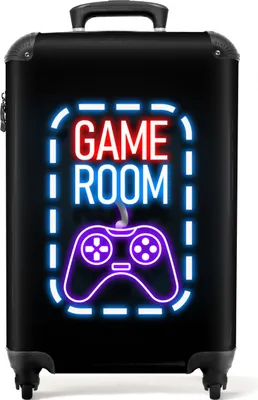 Produktbild von NoBoringSuitcases.com® Koffer Handgepäck Trolley Rollkoffer Kleine Reisekoffer mit 4 Rollen - Neon - Zitate - Spielzimmer - Controller - Schwarz - Cabin Size < 55x40x23 cm & 55x40x20 cm - Fotokoffer - Kabinenkoffer - BoardgepäckHandgepäck Koffer 55x35x20 cm, 36L,
