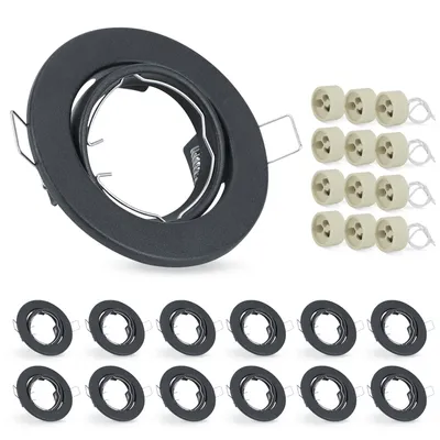 Produktbild von ZMH 12er set Einbaurahmen GU10 Set - Schwarz Einbaustrahler Rahmen Einbauleuchte GU10 Fassungen 230V mit Sockel Lochdurchmesser 50mm Einbauspots Rund aus Metall Schwenkbar 30° Spot für LED Leuchtmittel Halogen