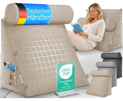 Image de Coussin de lecture triangulaire - Coussin lombaire - 50 cm de large - Coussin cervical amovible - Housse lavable
