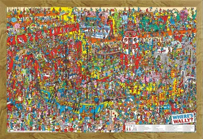 Image de Where's Wally - Poster - Objets cachés + cadre amovible, Shinsuke® Maxi MDF chêne, vitre acrylique