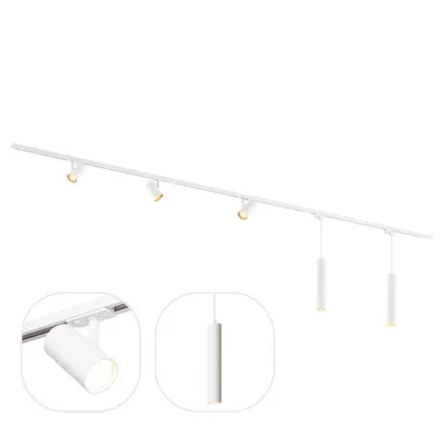 Produktbild von Qub 1-Phasen-Schienensystem - GU10 - 300 cm - I-Form - 3 Viror Mesh Spots - 2 Hängeleuchten – Schienensystem – Weiß